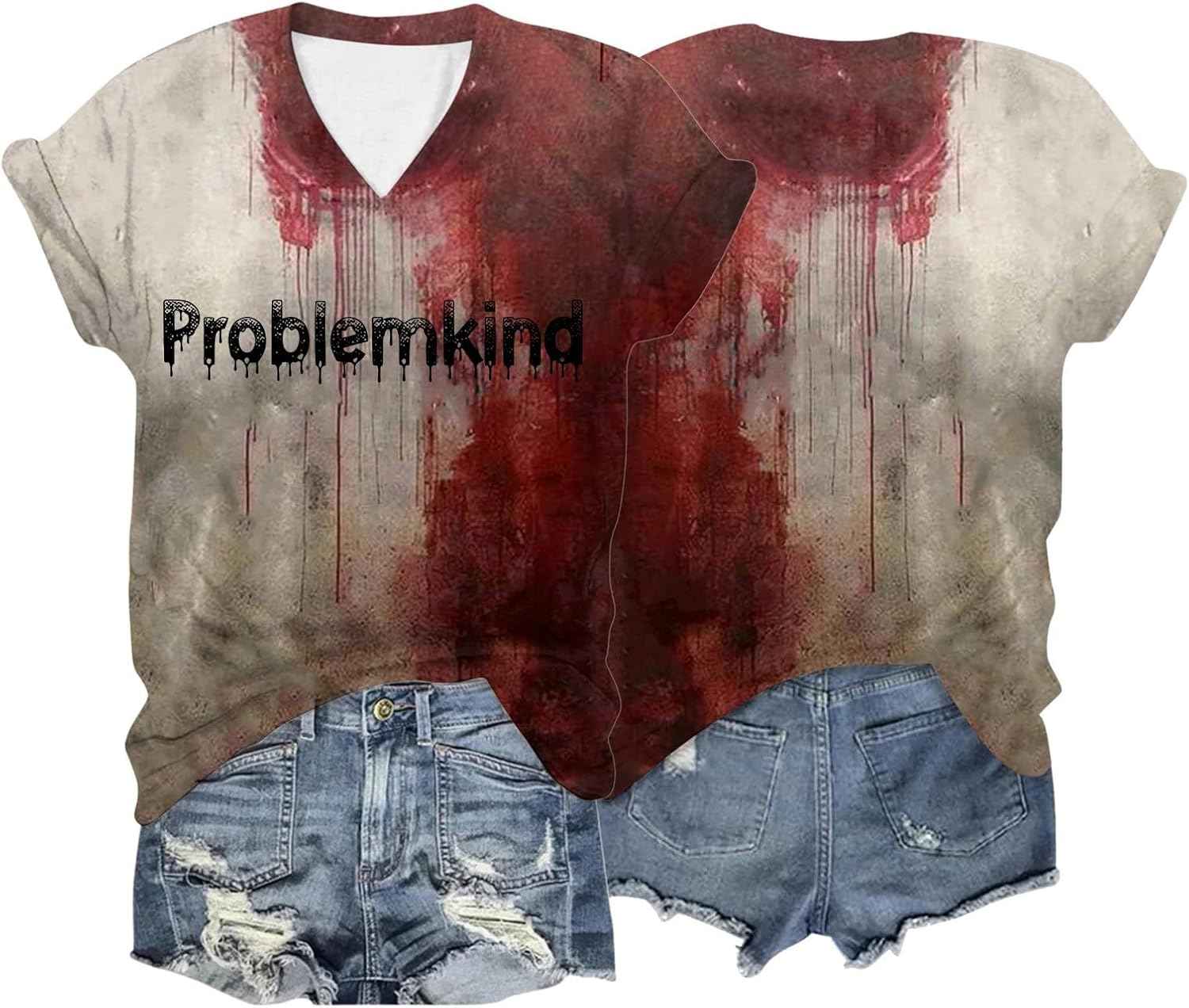 Générique Probleme Resolu, Problem RéSolu Halloween T-Shirt Tee-Shirt Halloween Femme Haut Femme Costume Shirt Bloody Horreur T-Shirt Tops