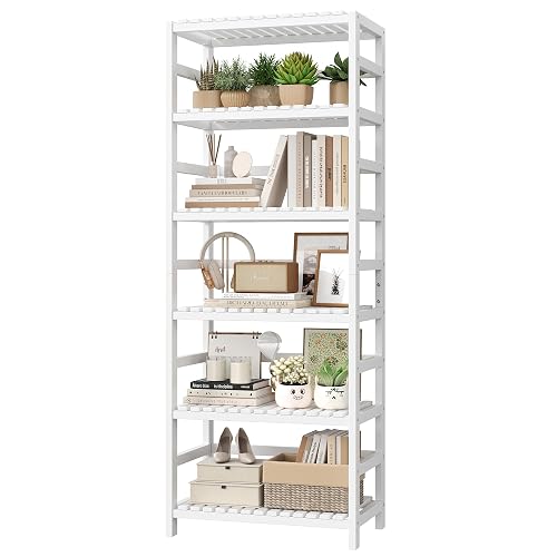 FOTOSOK 6-Tier Bamboo Shelf with Adjustable Shelves