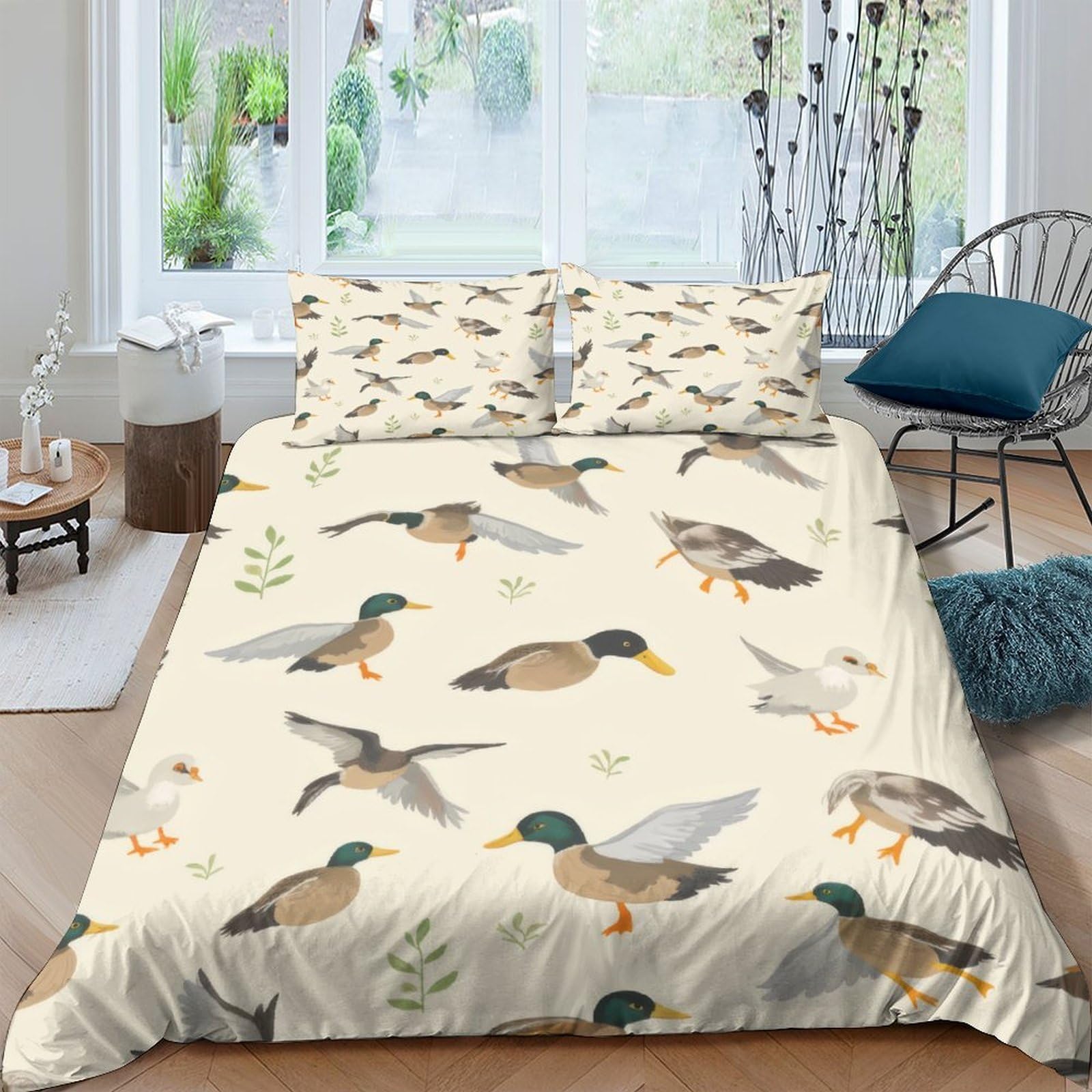 Ctjqhvkz Style-9 3D Printed Mallard Duck Fitted Sheet Microfiber Soft Anti-Slip Waterfowl Mattress Cover Washable Decor For Bedroom Guest Room Single（135X200cm）