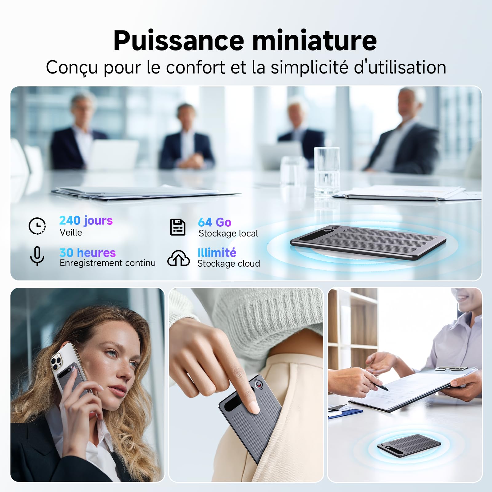 Enregistreur Vocal IA avec Étui magnétique Dictaphone - Contrôle par App, Traducteur & Transcription & résumé, 80+ Langues pour Conférences Appels