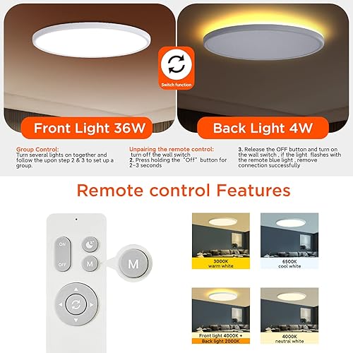 Miniatura 119 de TALOYA Lámpara de techo LED negra de 10 pulgadas, montaje empotrado, CCT 5 en 1 seleccionable (3000K/3500K/4000K/5000K/6500K), 2000LM 0.94 pulgadas