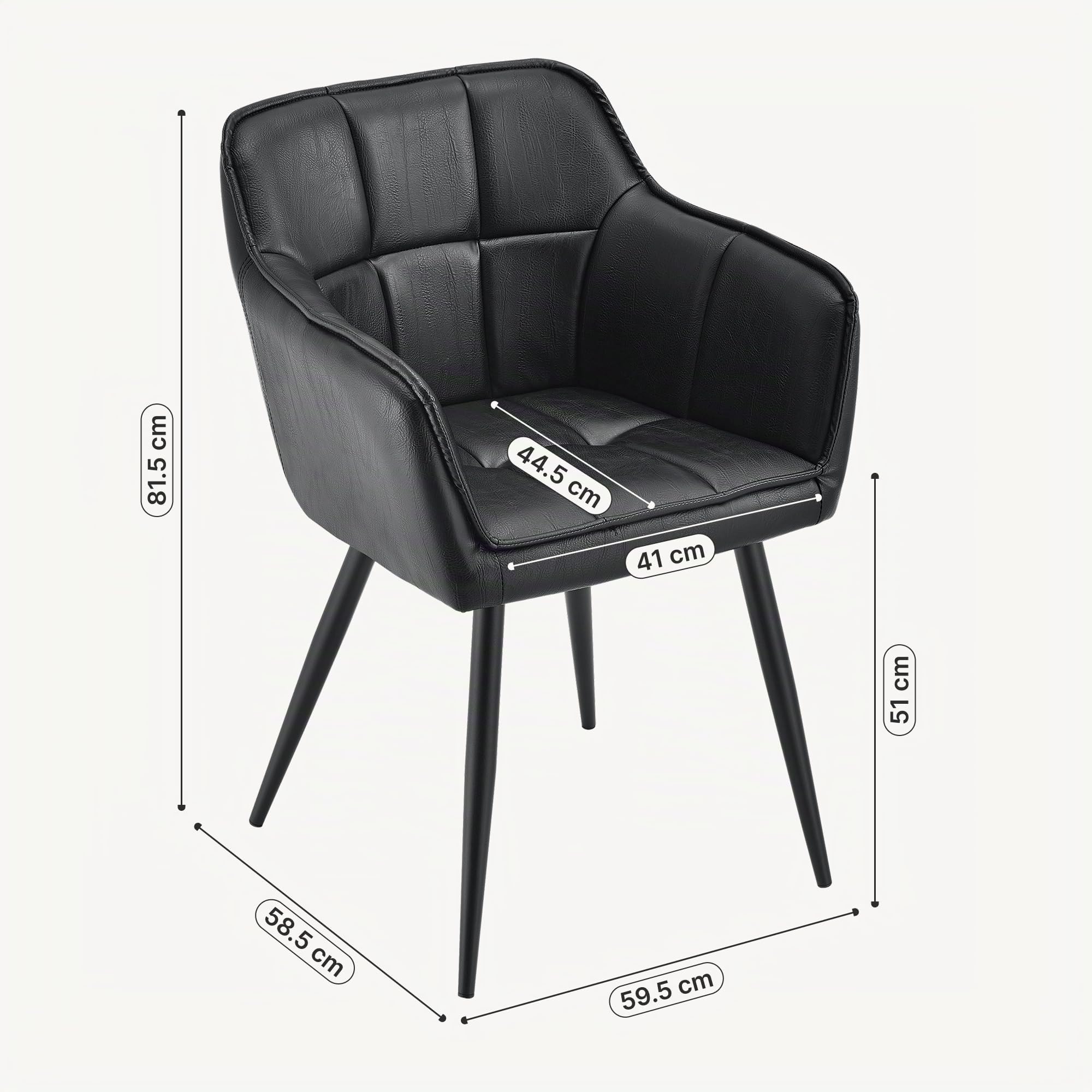[en.casa] Poltrona Sedia per Sala Pranzo Studio Poltroncina con Braccioli e Schienale Poltrona in Stile Trapuntato Rivestimento in Similpelle - Nero