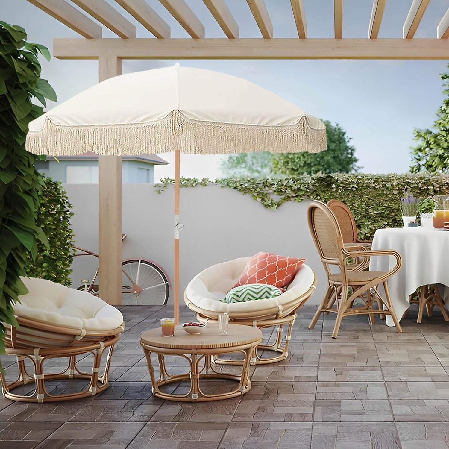 200 Cm Duży Parasol Z Uchylnym Parasolem Patio Z Parasolem Z Frędzlami Na Stół Ogrodowy Ochrona Przed Promieniowaniem Uv Parasole Plażowe Przenośny Parasol Rynkowy Wo, 6.6ft/200cm