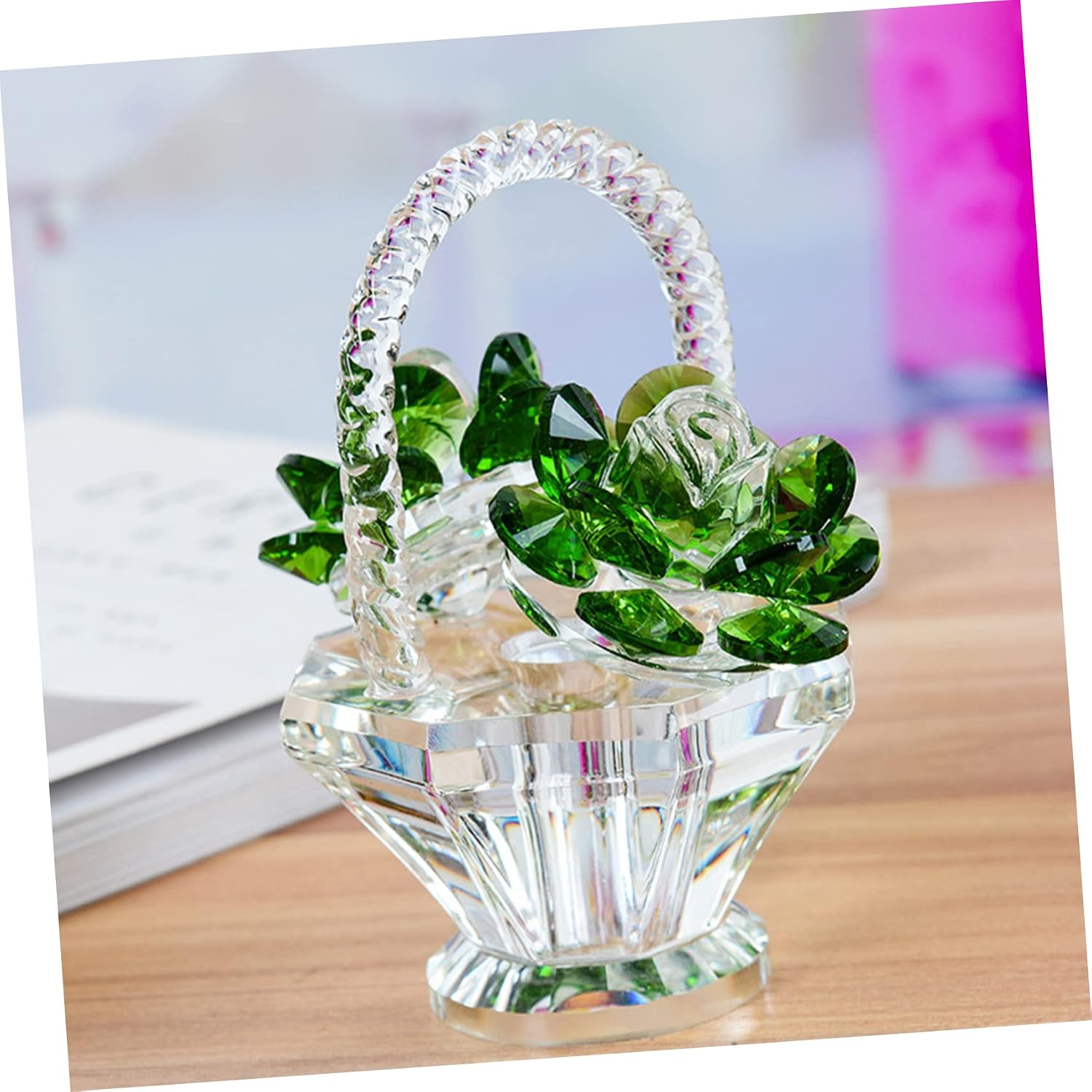 MAGICLULU Tabletop Crystal Flower Basket Creative Crystal Home Adornment Housewarming Decor
