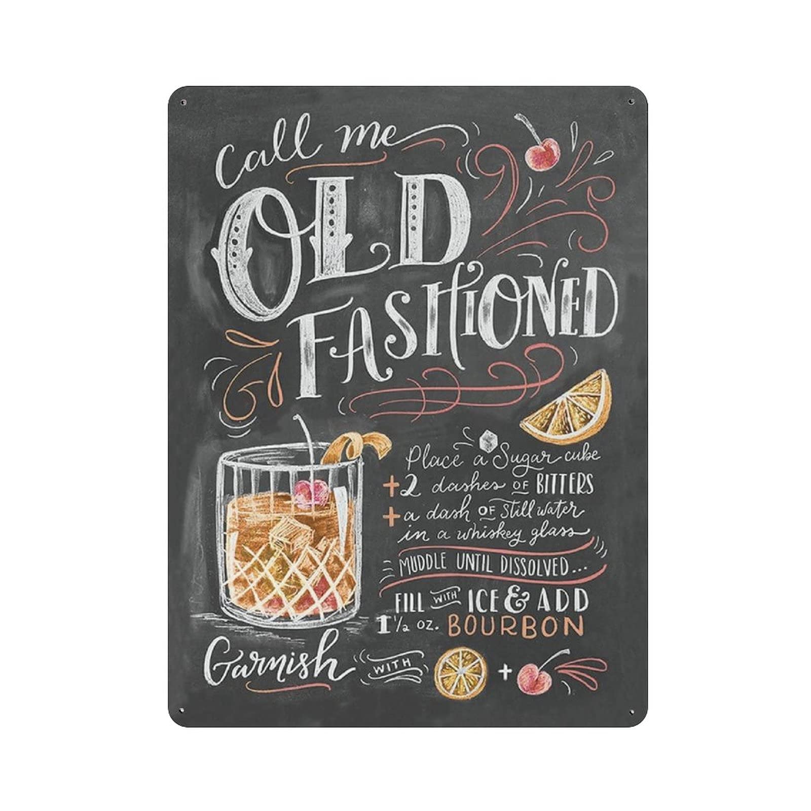 rayprint Metal Tin Sign Call Me Old Fashioned Cocktail Recipe Tin Sign Metal Aluminum Sign Vintage Wall Decor Retro Poster for Bars Restaurants Cafes Pubs Home Decoration 16"x12"