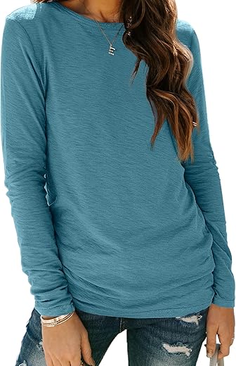 AUTOMET Womens Long Sleeve Round Neck Shirts Basic Tee