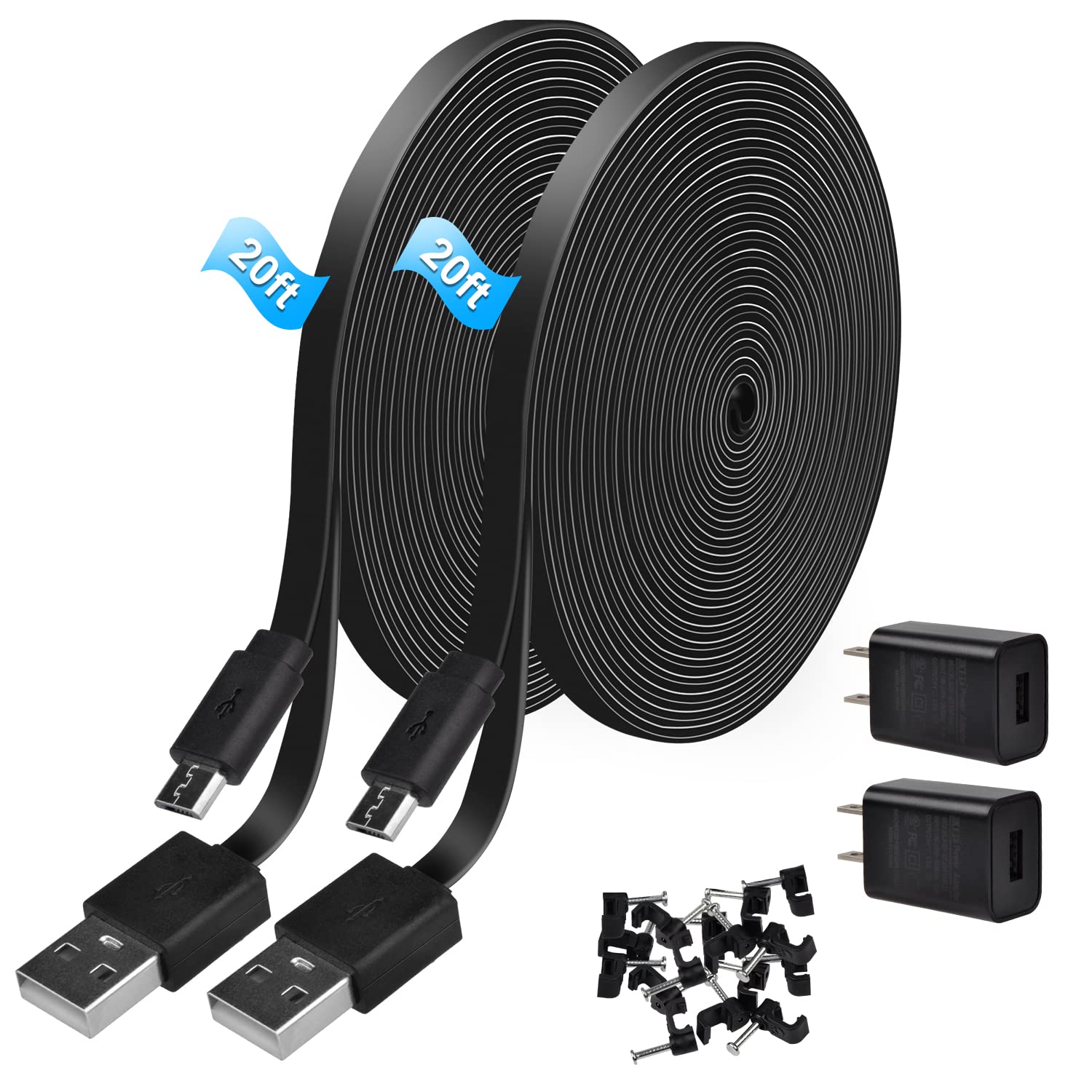 StartVision 2pack 20FT Power Extension Cable with Power Adapter for Blink XT / XT2 & Blink Outdoor(3rd Gen) Camera,Blink Mini, Wyze Cam v4/v3/OG,Weatherproof Power Cord for Security Camera