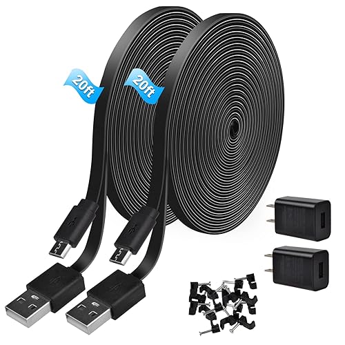 Paquete de 2 cables de extensión de alimentación de 20 pies con adaptador de corriente compatible con Blink XT XT2 para cámaras de seguridad para