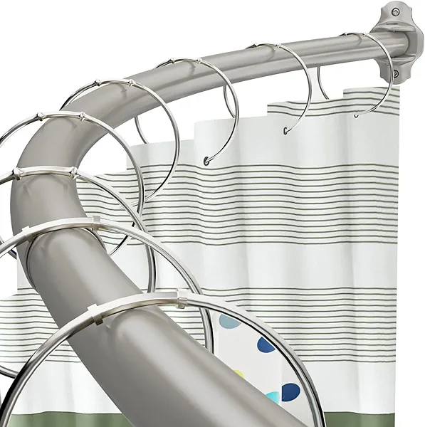 Chrsouly Curved Shower Curtain Rod, Adjustable 40-72 Inches Shower Rod, Rustproof Expandable Heavy Duty Round Shower Curtain Rod for Bathroom, Bathtub, Need to Drill, Nickel