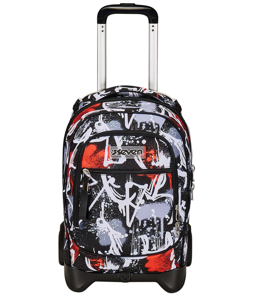 Seven Trolley Scuola, Spray Me, Nero, Triplo Uso, Zaino con carrello sganciabile + Astuccio 3 Scomparti, Nero, Bambina e Ragazza