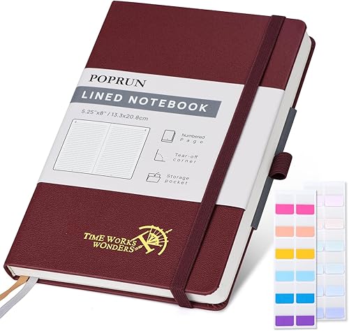 POPRUN Cuaderno rayado para mujeres y hombres, tamaño mediano A5 de 5.25 x 8 pulgadas, papel grueso de 120 GSM, 128 páginas, tapa dura, cuaderno con