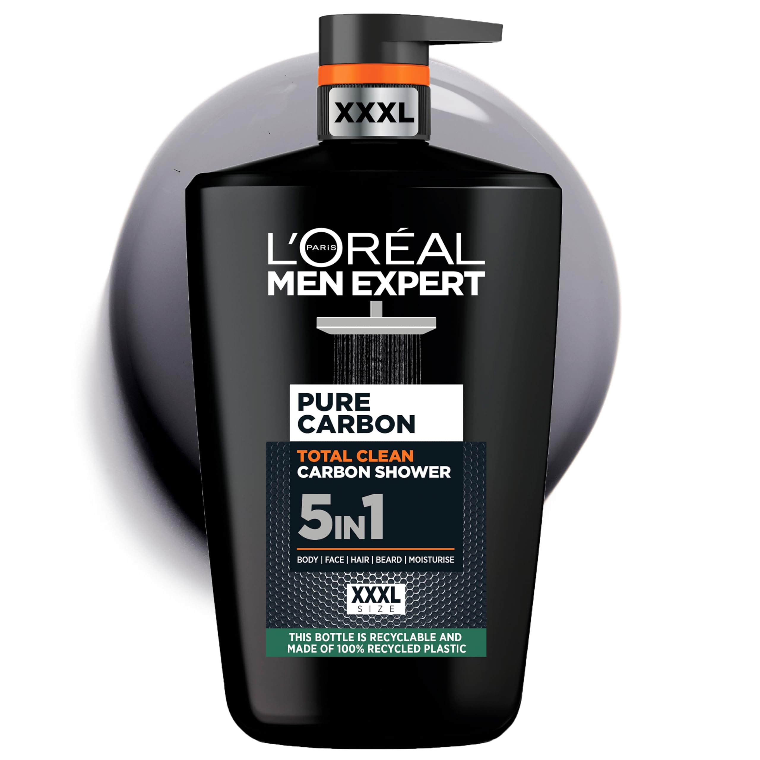 L'Oréal Men Expert, Pure Carbon, 5-in-1 XXL Shower Gel, A Total Action Body, Face, Hair Wash, Shave and Moisturiser Powered By Carbon, Total 5-in-1 Action, Large 1L Pump