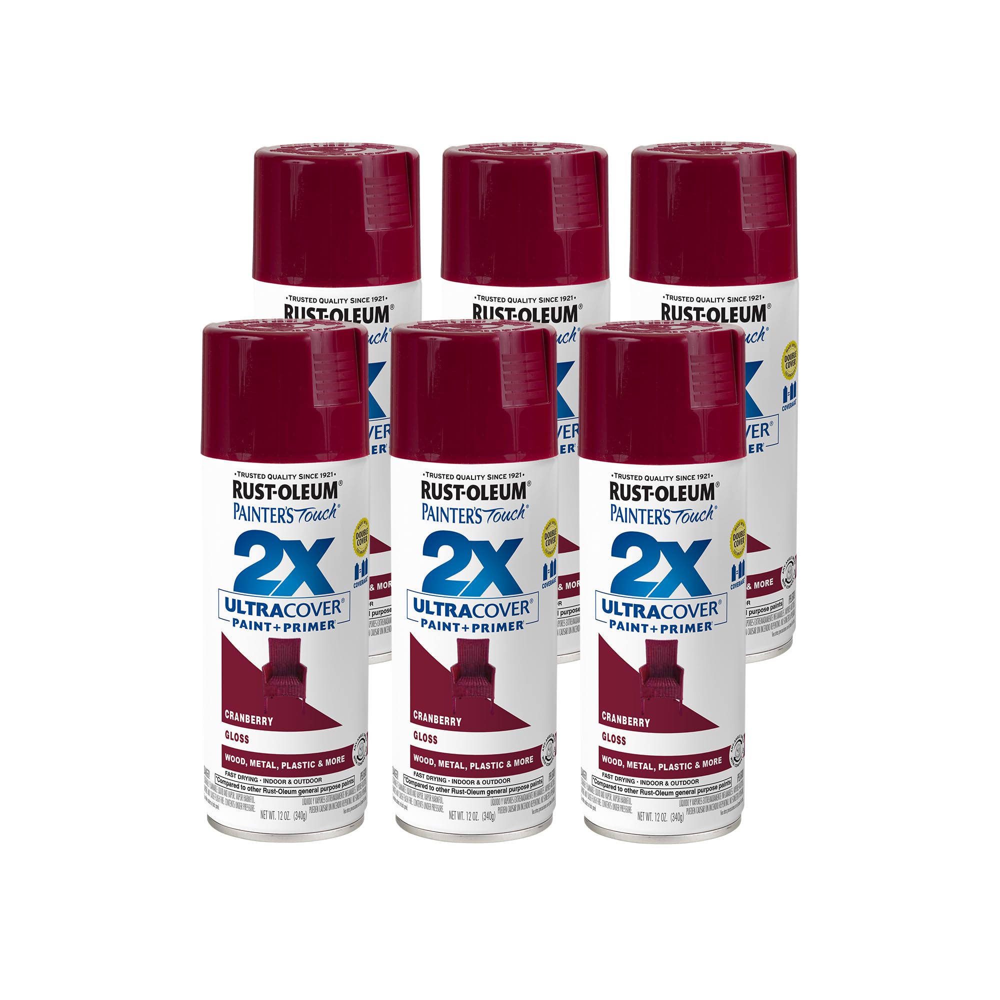 Rust-Oleum 334051-6PK Painter's Touch 2X Ultra Cover Spray Paint, 12 oz, Gloss Cranberry, 6 Pack