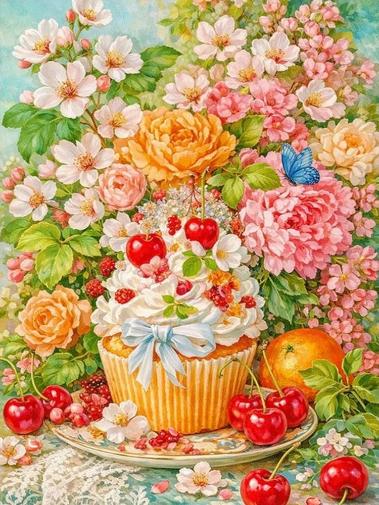 Brennora Stamped Cross Stitch Kits for Adults Cream Cake 11CT Counted Cross-Stitch Embroidery Patterns Beginners Home Decor 16x20 inch