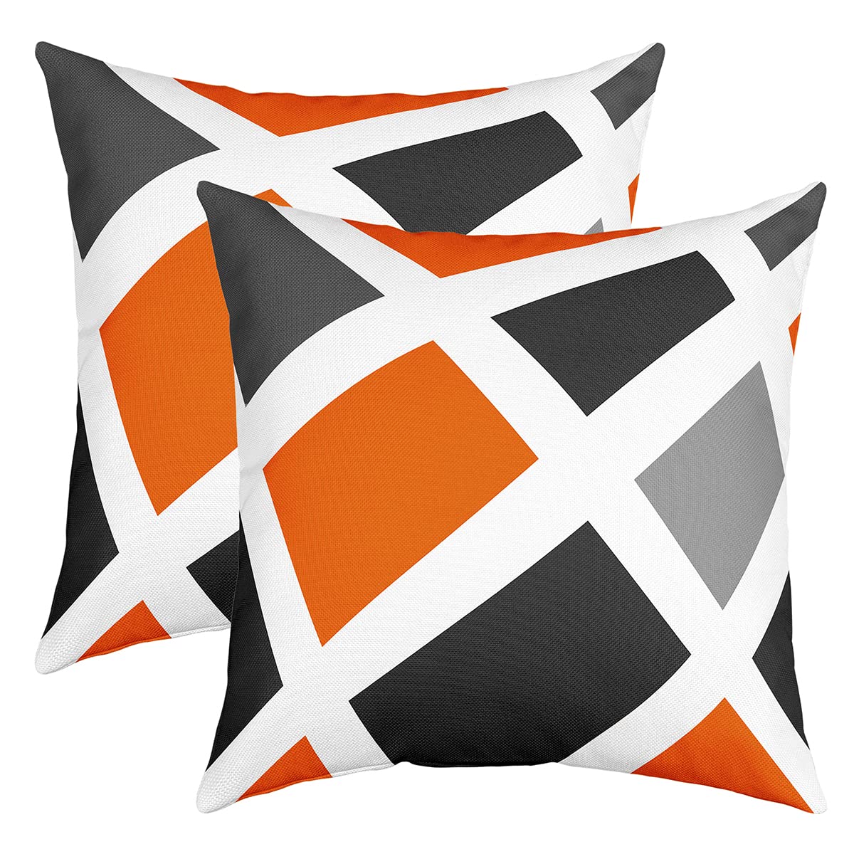 Housse de coussin géométrique 61x61 cm gris orange et noir lot de 2 pour la déco du salon