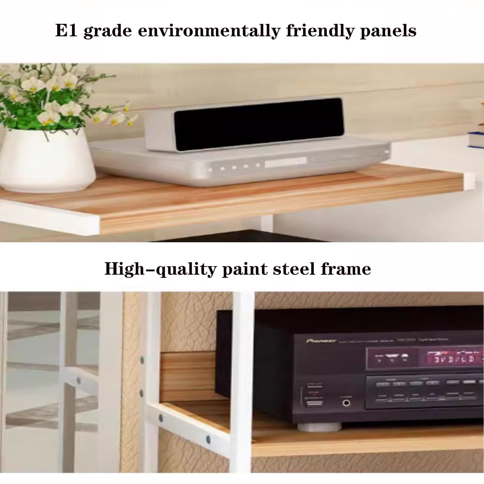 Stojak na media AV z kółkami, półka na gry, szafka dźwiękowa, szafka stereo, witryna, stojak na multimedia, stojak na audio, stojak na konsolę do gier ze schowkiem, wieża stereo audio