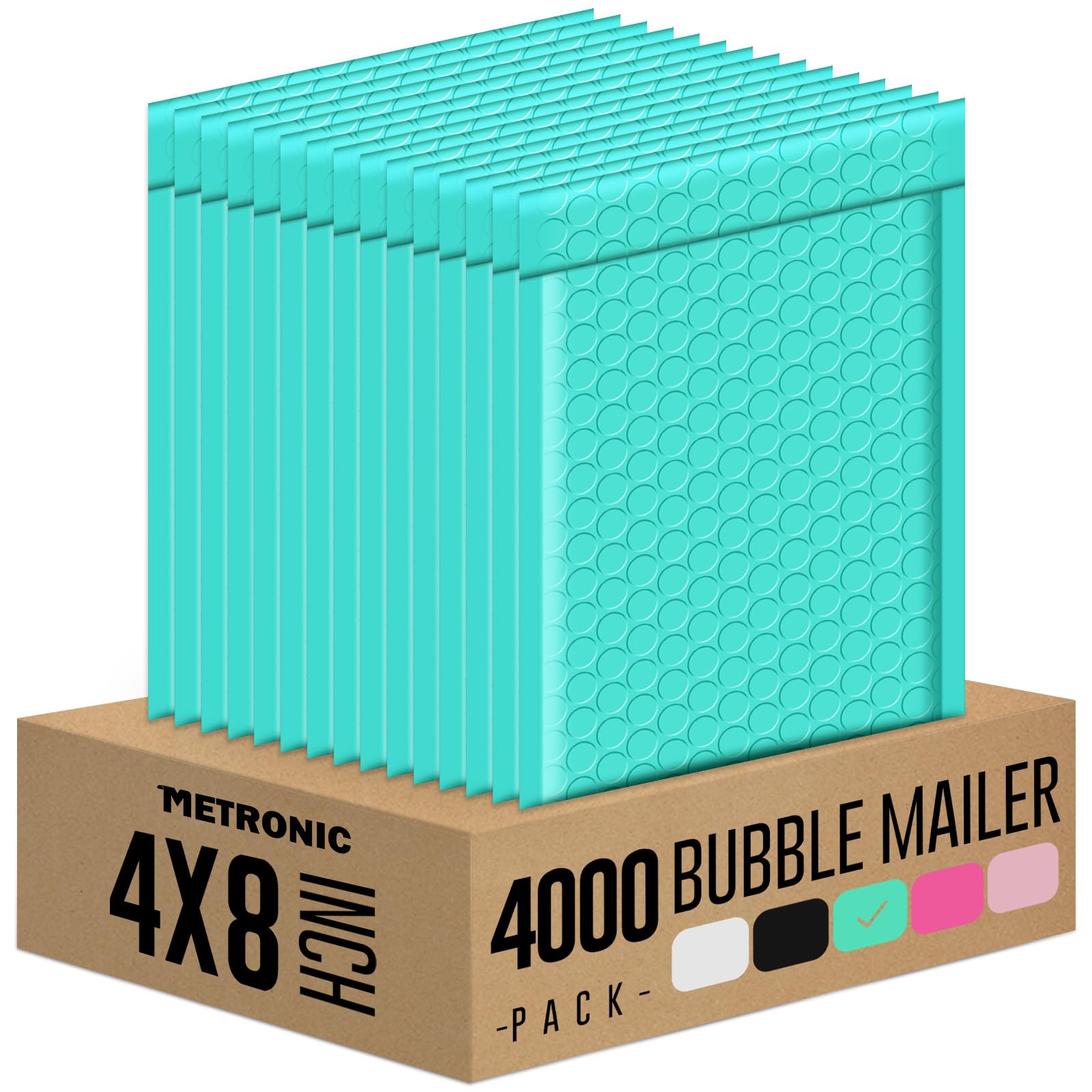 Metronic Bubble Mailers 4x8 Inch 4000 Pack Teal Waterproof Bubble Mailer