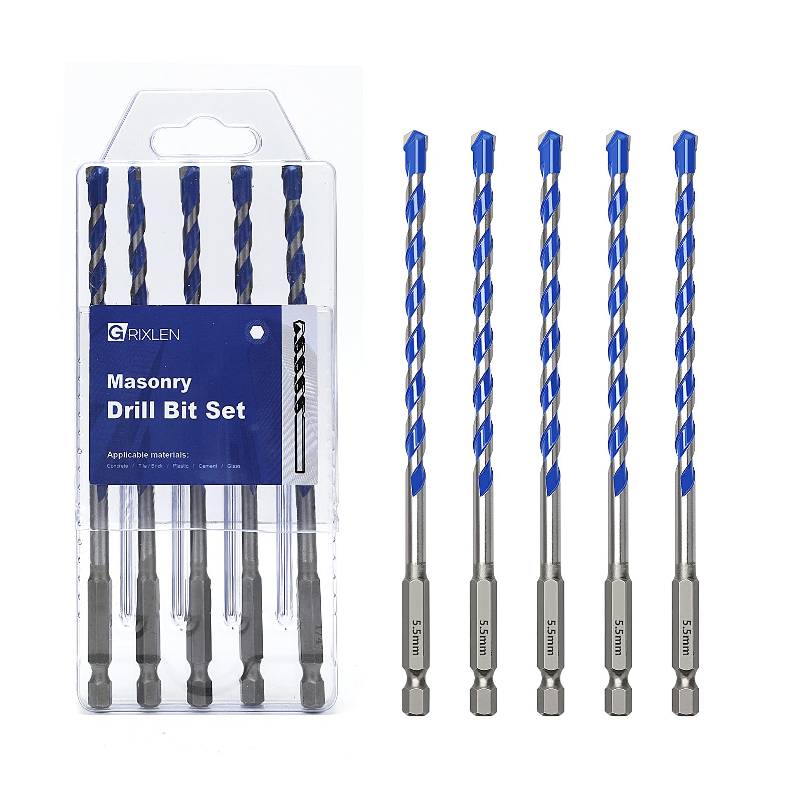 GRIXLEN Masonry Drill Bit Set - 5 Pack 1/8 Inch -13