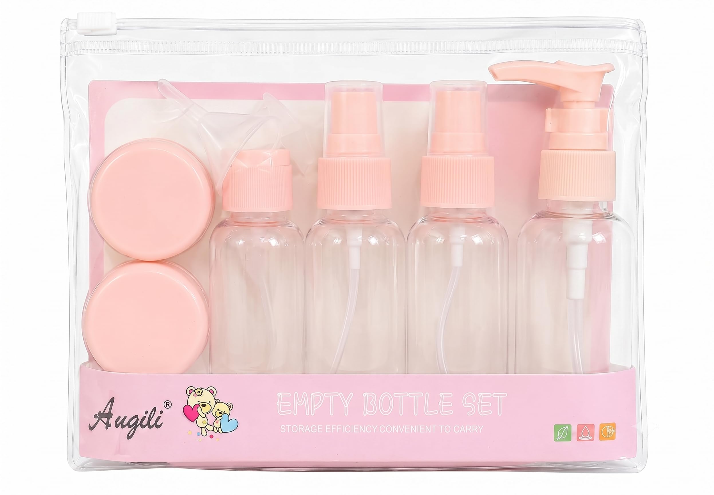 Travel Bottles for Toiletries Set, 7 Pcs Refillable Leakproof Cosmetic Containers with 2 Spray Bottles, 2 Cream Jars, 1 Pump Bottle, 1 Flip Cap Bottle & Clear Travel Storage Pouch-image-25