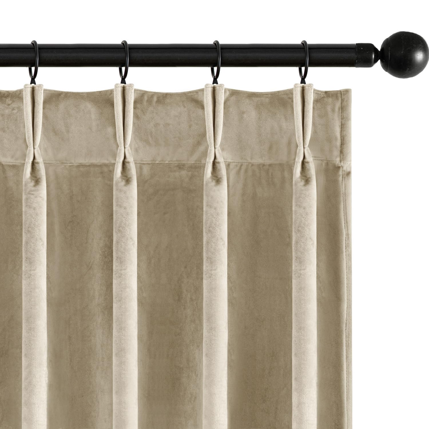 MIULEE Velvet Pinch Pleated Blackout Beige Curtains 40x84 Inches