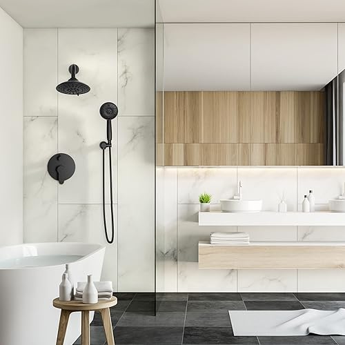 Miniatura 7 de EMBATHER Juego de grifos de ducha negros, sistema de ducha de cabezal de lluvia con 8 modos de alta presión de mano completo y kit de ajuste de