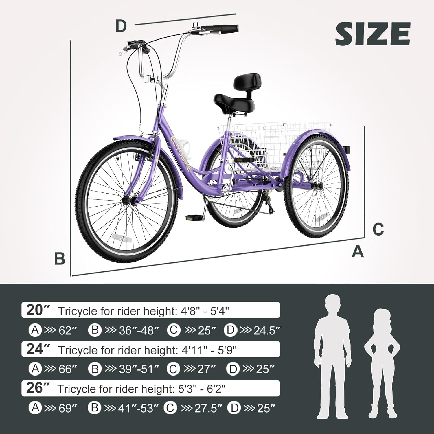 H&ZT Adult Tricycle, 3 Wheeled Bike, Trike Cruiser Bike, with 7-Speed Gear, Parking Brake Handle, Low Step, Large Rear Basket, Elderly Friendly, for Men, Women, and Teens