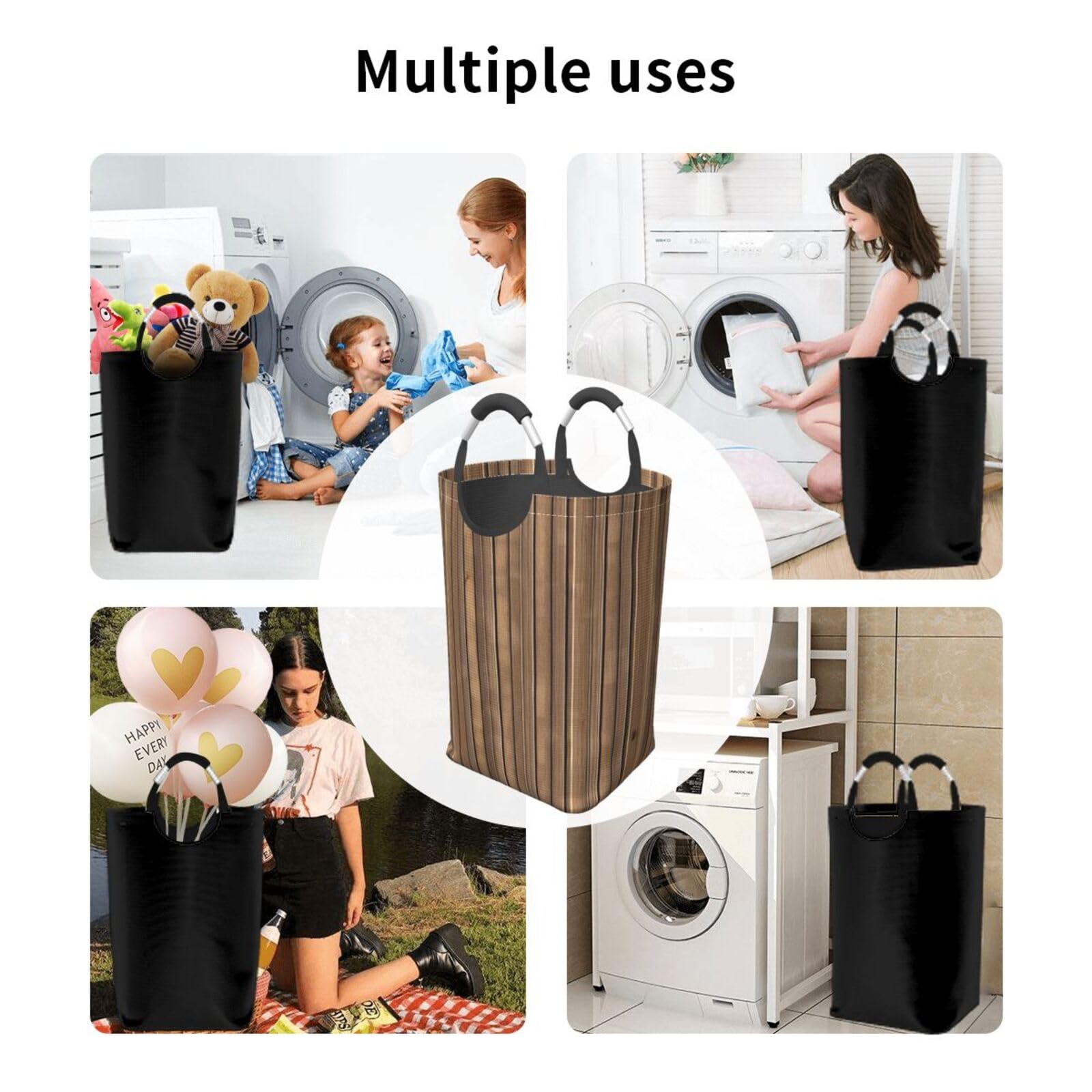 Quadratische Aufbewahrungstasche mit Massivholz-Muster, 50 l, faltbarer Wäschekorb, geeignet für Waschküche, Schlafsaal, Schlafzimmer