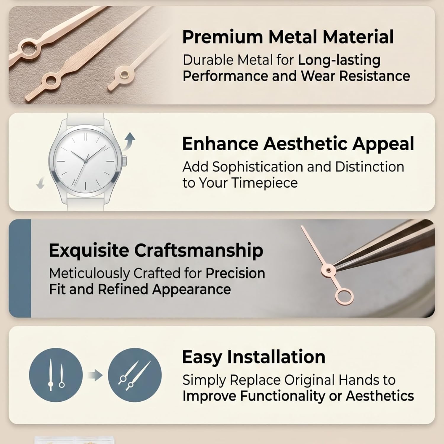 Replacement Watch Hands Set, Metal Watch Hands for 2035 PC21 SL68 Quartz Watch Movements, 100 Sets, Simplify Repairs and Enhance Aesthetics (Rose Gold) image 3