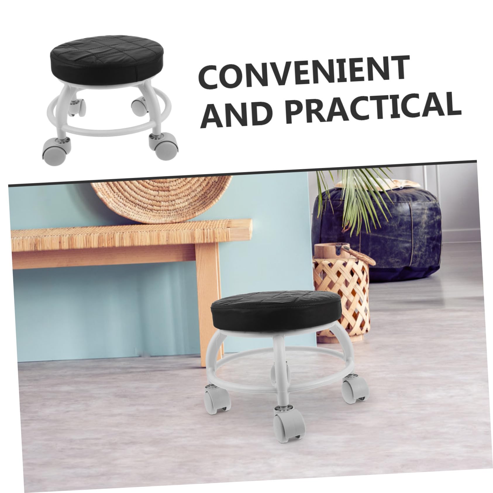 Gatuida Sgabello con Ruote Girevole PU Sgabello Ergonomico Basso per Pedicures, Sedile da Terra con Design Raffinato