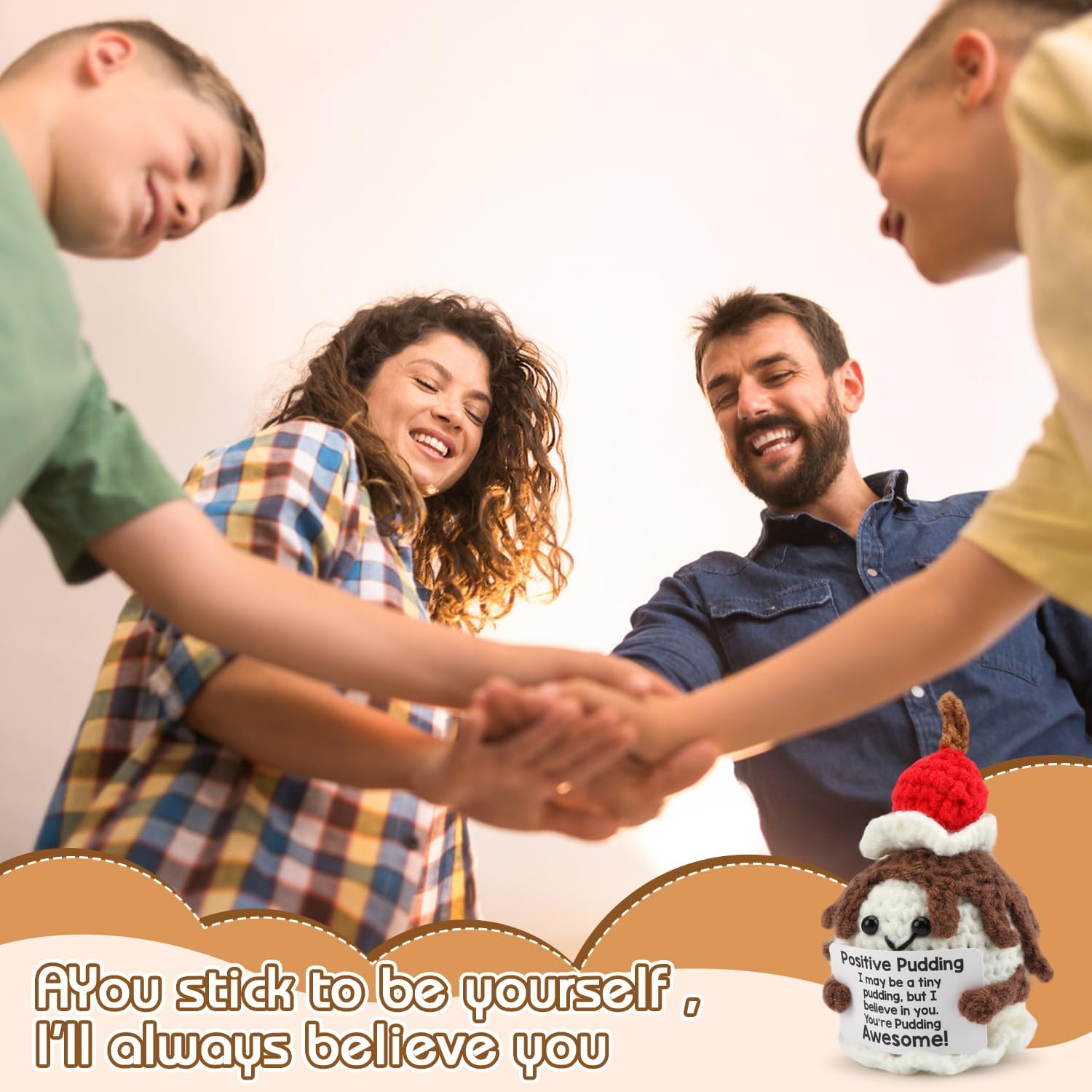 Positive Pudding,Handmade Positive Pudding Plush for Women,Emotional Support Crochet for Girlfriend Sisters Friends - Image 6