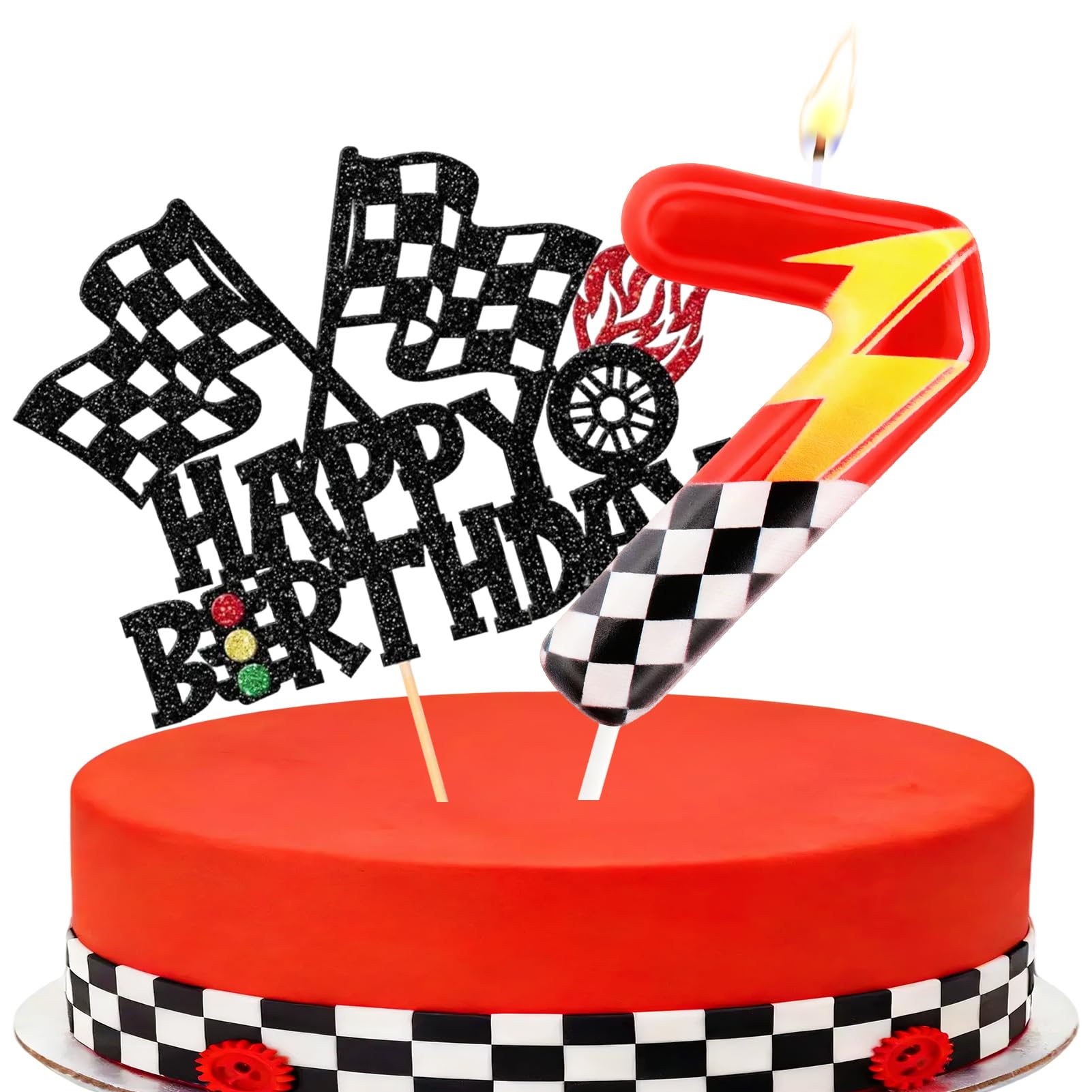 Racing Cars Themed Number Candles, Cake Candles with Greeting Card for Birthday Party Wedding Anniversary Celebrations(7 Candle,Sparkle)