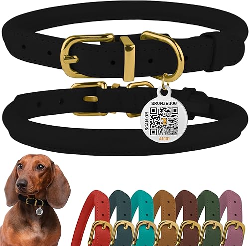 BRONZEDOG Collar de perro de cuero enrollado suave acolchado para mascotas, collar de cuerda redonda para perros, cachorros, gatos, gatitos,