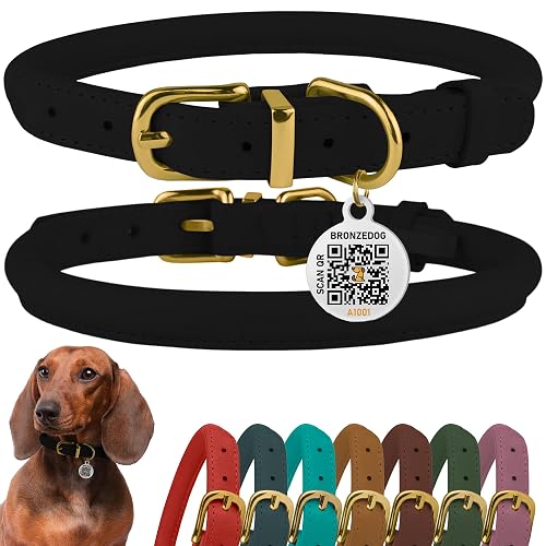 BronzeDog Collar de cuero enrollado para perro