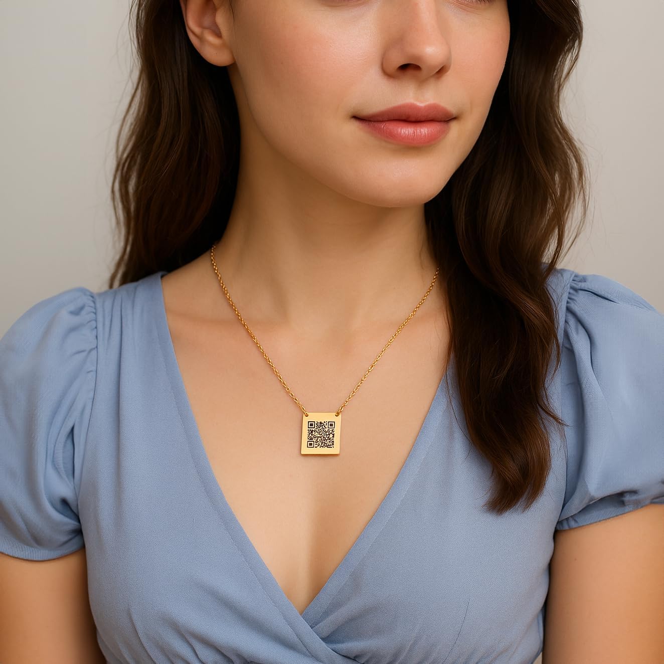 Petite Boutique QR Secret Message Necklace Engraving QR Code Plate Personalized Gift Square 16k Gold Plating Silver Rose Gold Plated Delicate Initial Charms Necklace Best Graduation Day Gift