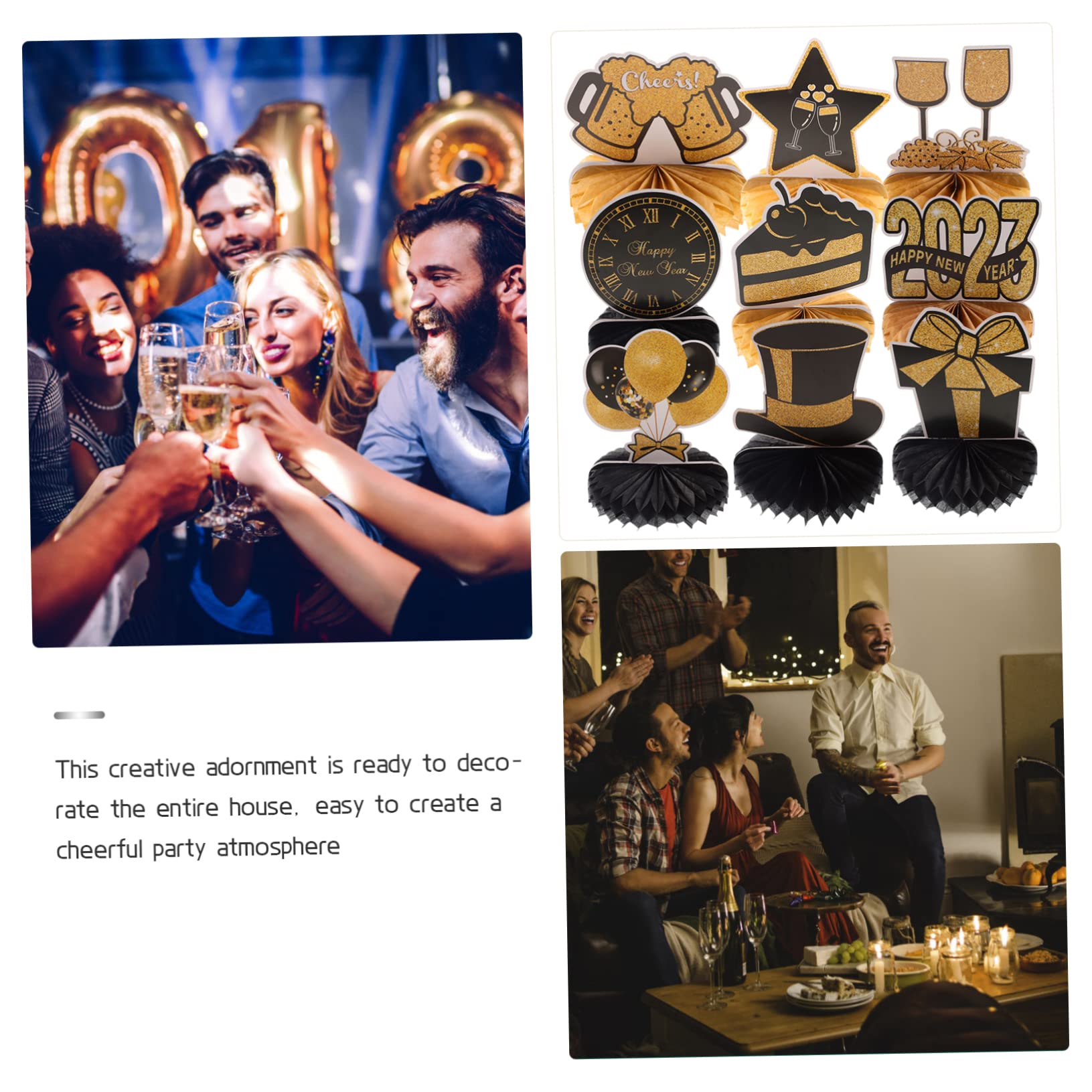 Ciieeo 4 Sätze Dekoration des neuen Jahres Silvester-Party-Waben-Mittelstück Frohes neues Jahr Dekorationen 2023 Tischdekoration office party dekoset Dekoration für das neue Jahr Papier