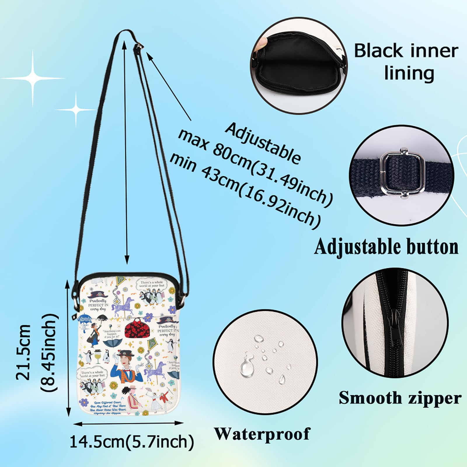 G2TUP Mary Musiacl Crossbody Bag Mary Fans Gift Practically Perfect in Every Way Shoulder Bag Mar-y Movie Merch