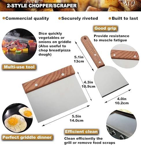 Vista 4 de ROMANTICIST Juego de 8 accesorios profesionales para parrilla, juego de espátulas de parrilla de acero inoxidable resistentes para parrilla Hibachi