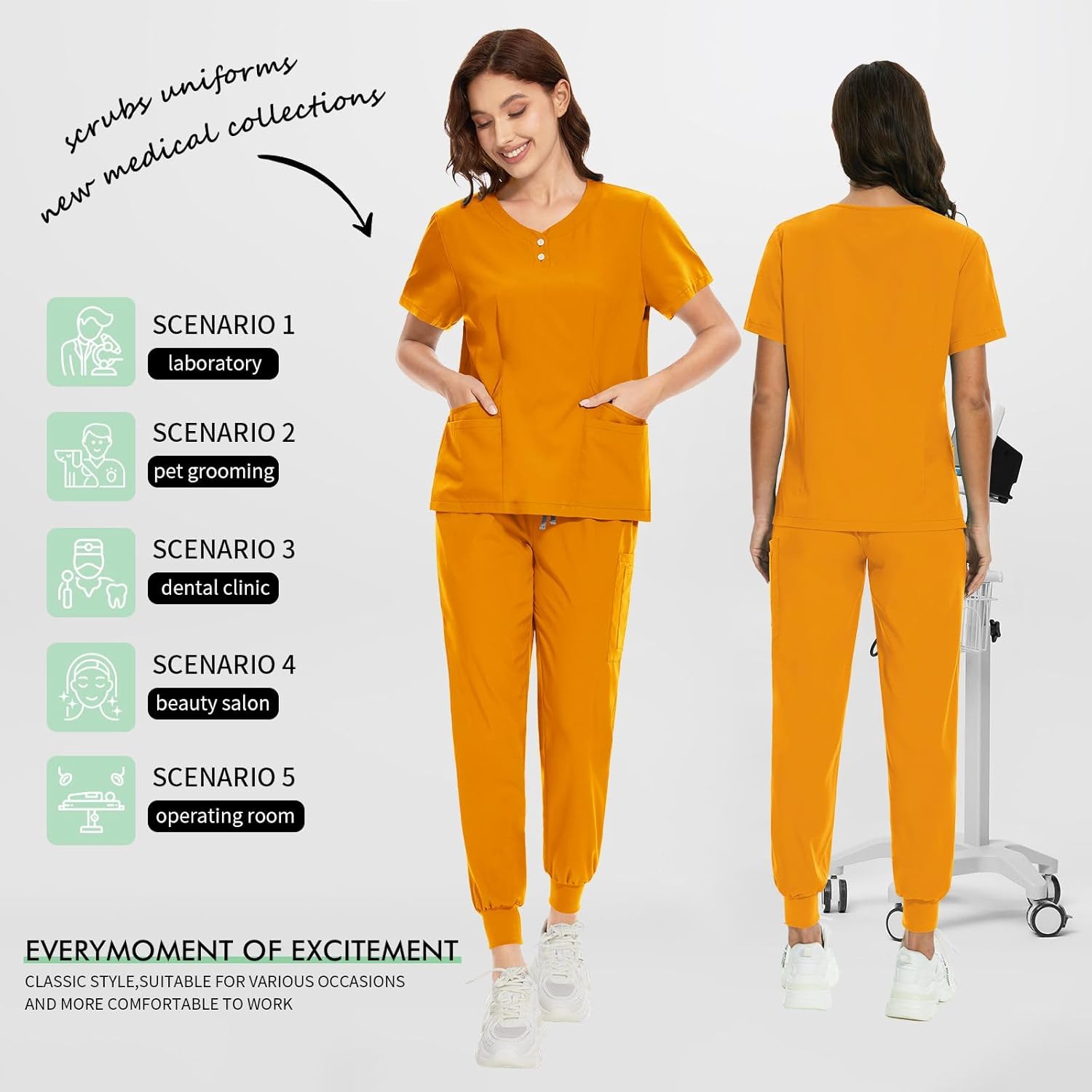 niaahinn Womens Cool Stretch V-neck Scurb top with Button & Jogger Pants with Yoga Waistband Scrub Set - Image 6