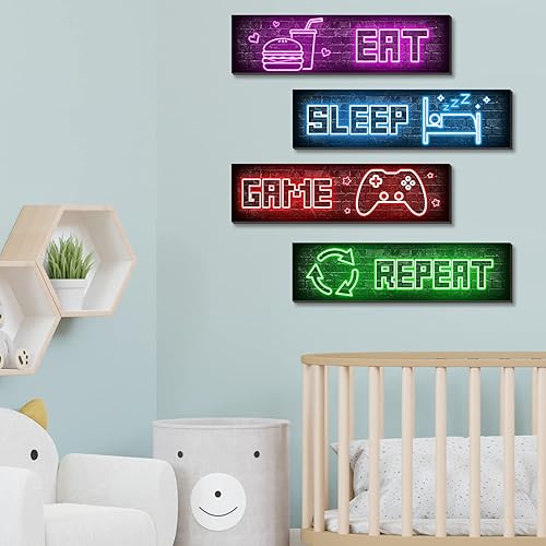 Miniatura 3 de Juego de 4 decoración de pared de neón, divertida placa de arte de neón para juegos, decoración de pared, perfecta para sala de estar, comedor