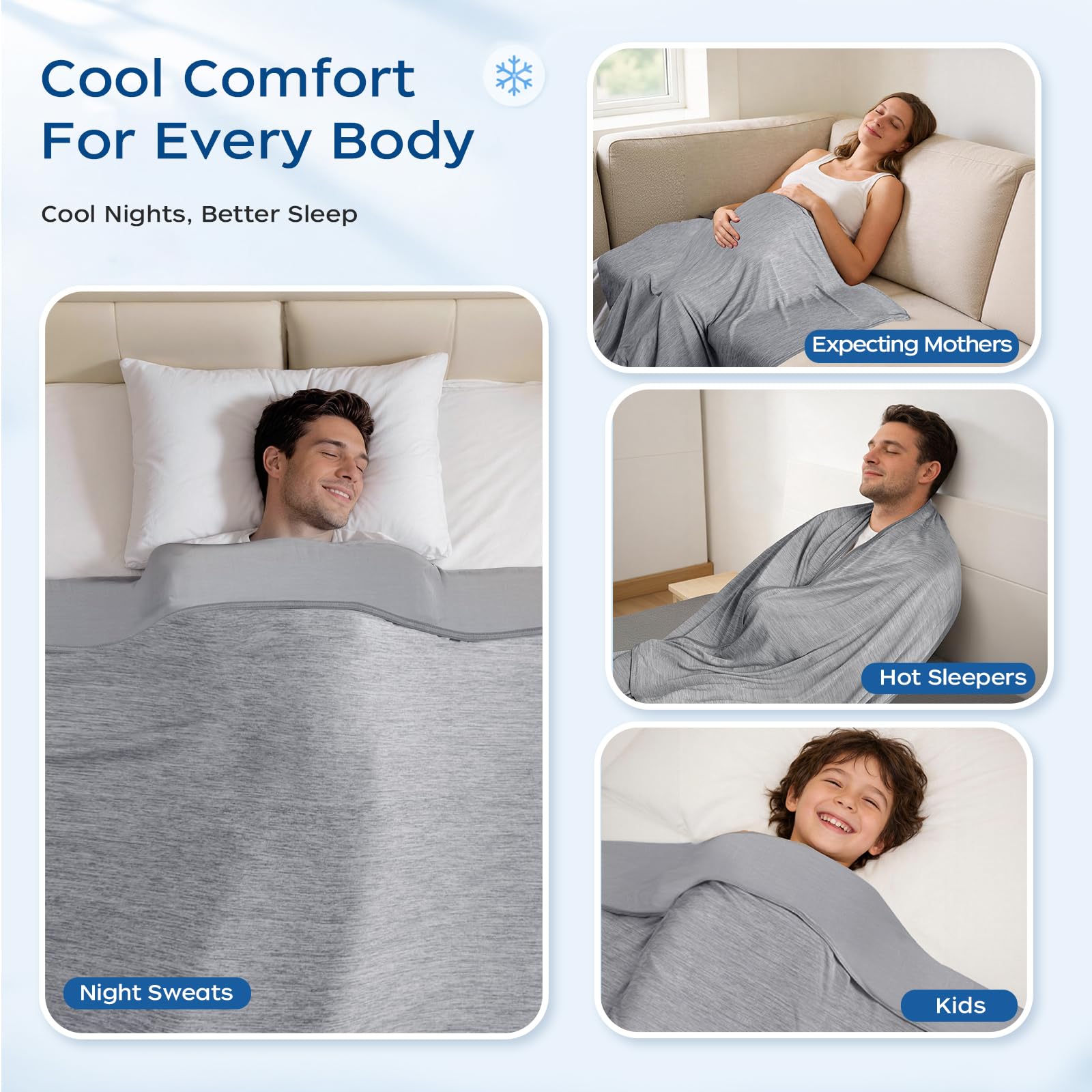 Manta refrescante para sudores nocturnos, manta fría de verano para dormir, Q-Max > 0.4, mantas ligeras y transpirables para personas que duermen con calor, niños y adultos, ideal para cama, sofá
