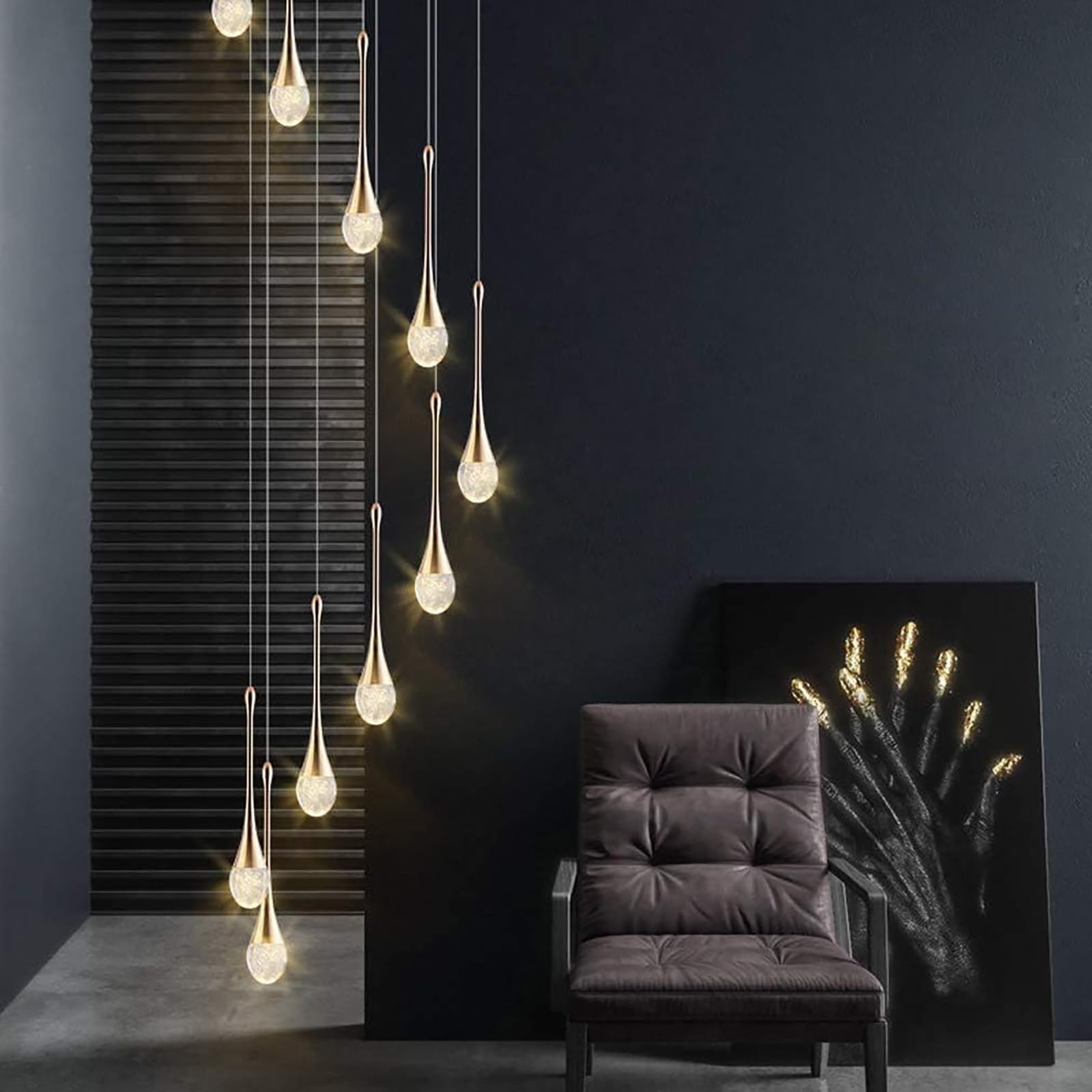 PCXEHUYP Led Chandelier Staircase,modern Raindrop Pendant Lighting For Villa,duplex Staircase Long Lamp,spiral Crystal Lights Livingroom Stairway Foyer