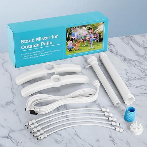 Miniatura 6 de VsMon-Fri Sistema Mister, sistema de refrigeración por nebulización de soporte, tres boquillas de repuesto portátiles, niebla flexible para patio,