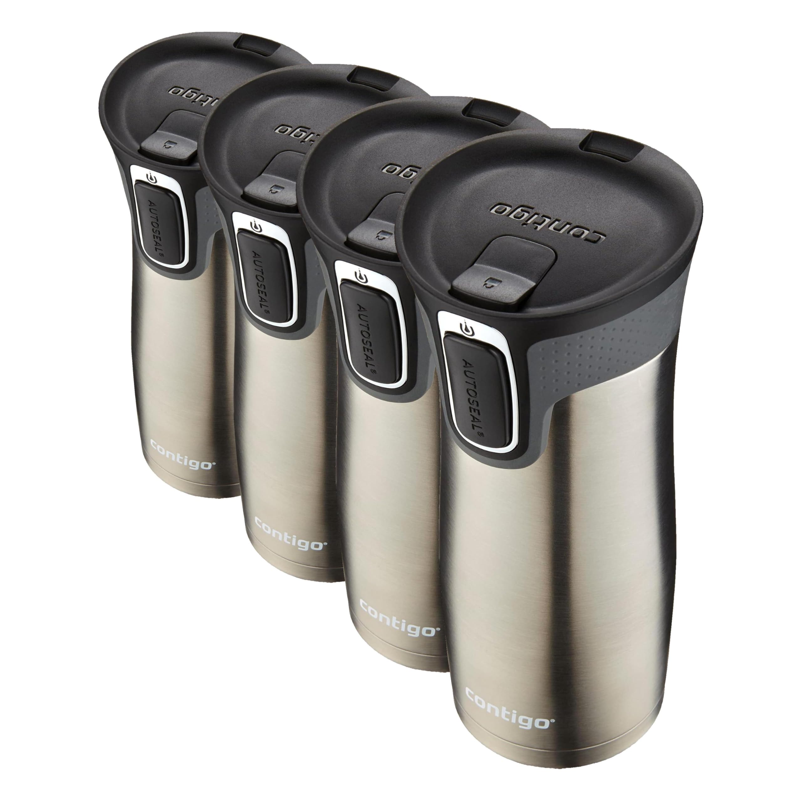 Contigo West Loop Stainless Steel Travel Mug with AUTOSEAL Lid,16oz.,Stainless Steel/Black,(Pack of 4)