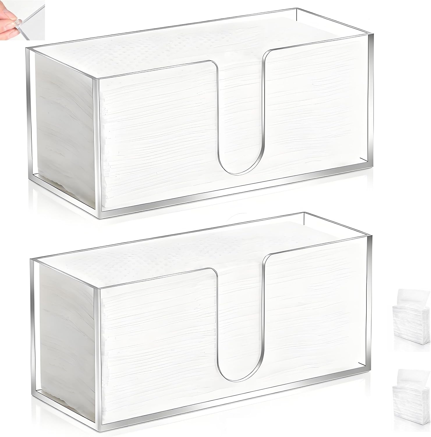 Acrylic Paper Towel Dispenser – Clear Rectangle Holder with Hand-Polished Anti-Scratch Edges, for Z-Fold, C-Fold & Multi-Fold Towels in Bathroom, Kitchen, Dining, Party & Wedding (Clear-2 Set)
