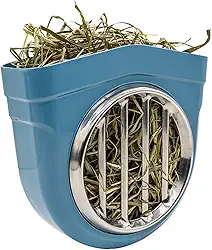 Alimentador de feno para animais pequenos, corpo ABS à prova de mastigação, grade de aço inoxidável 304 Timothy Alfafa Rack para coelho coelho porquinho da índia gaiola chinchila caixa de cabana