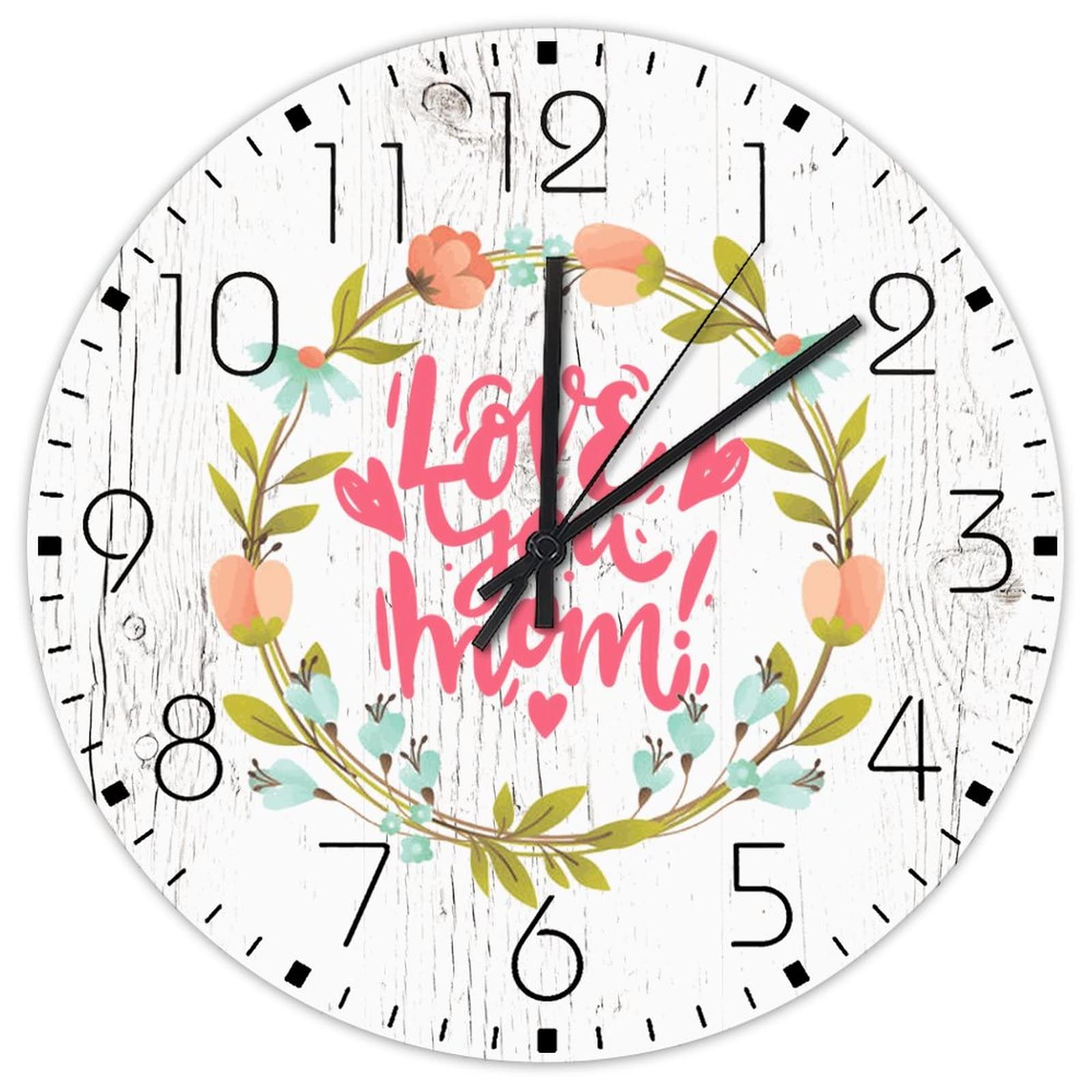 Horloge murale en bois Love You Mom pour chambre enfant