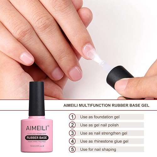Miniatura 3 de AIMEILI Gel base de goma libre de Hema para uñas, esmalte de uñas de gel transparente UV LED, 4 en 1, fortalecimientomejoracapa base, esmalte de gel