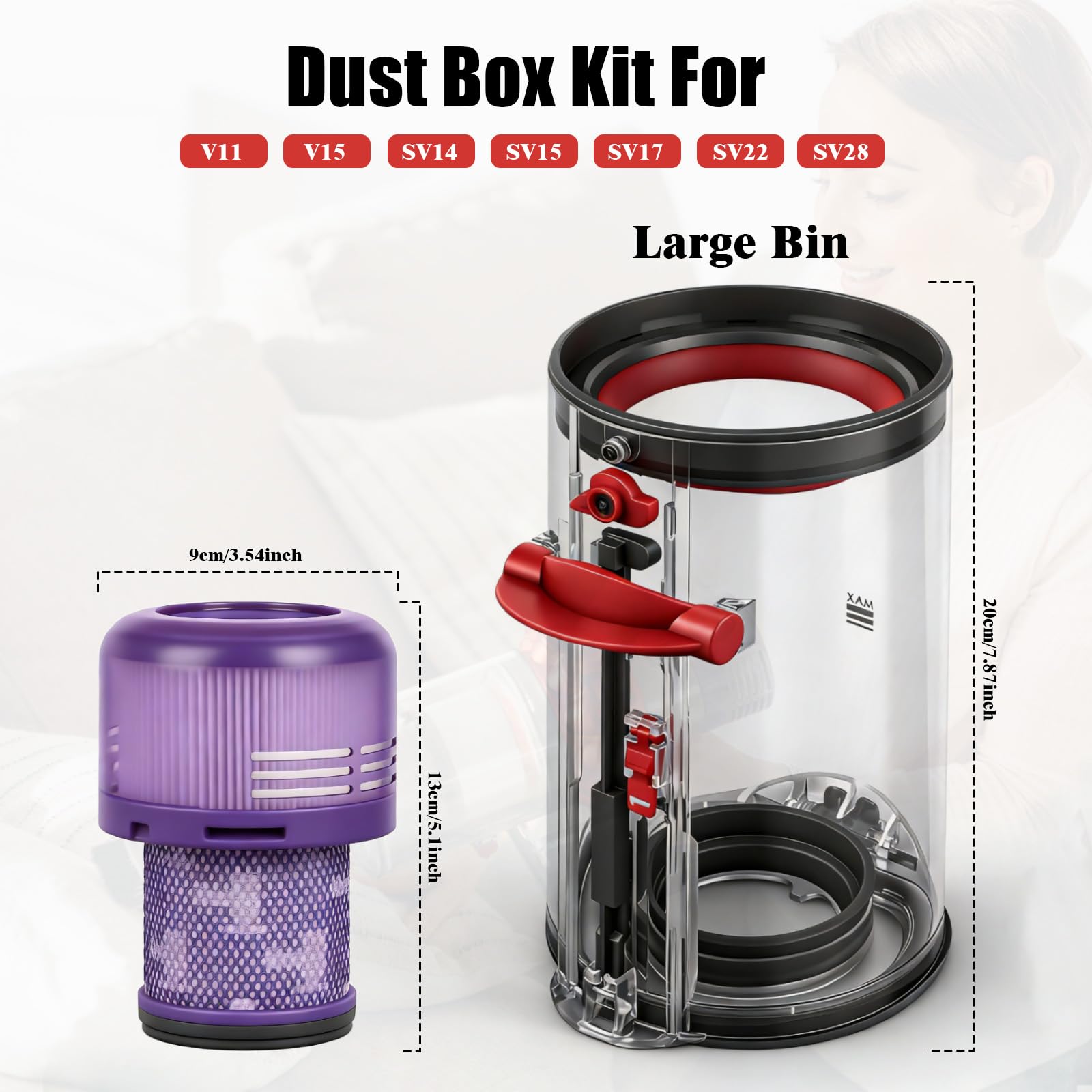 Contenitore Serbatoio Compatibile con Dyson V11 V15 SV14 SV15 SV17 SV22 SV28 Polvere Raccogli Filtri Filtro Rifiuti Accessori, Contenitore Polvere di Ricambio, Contenitore Aspirapolvere