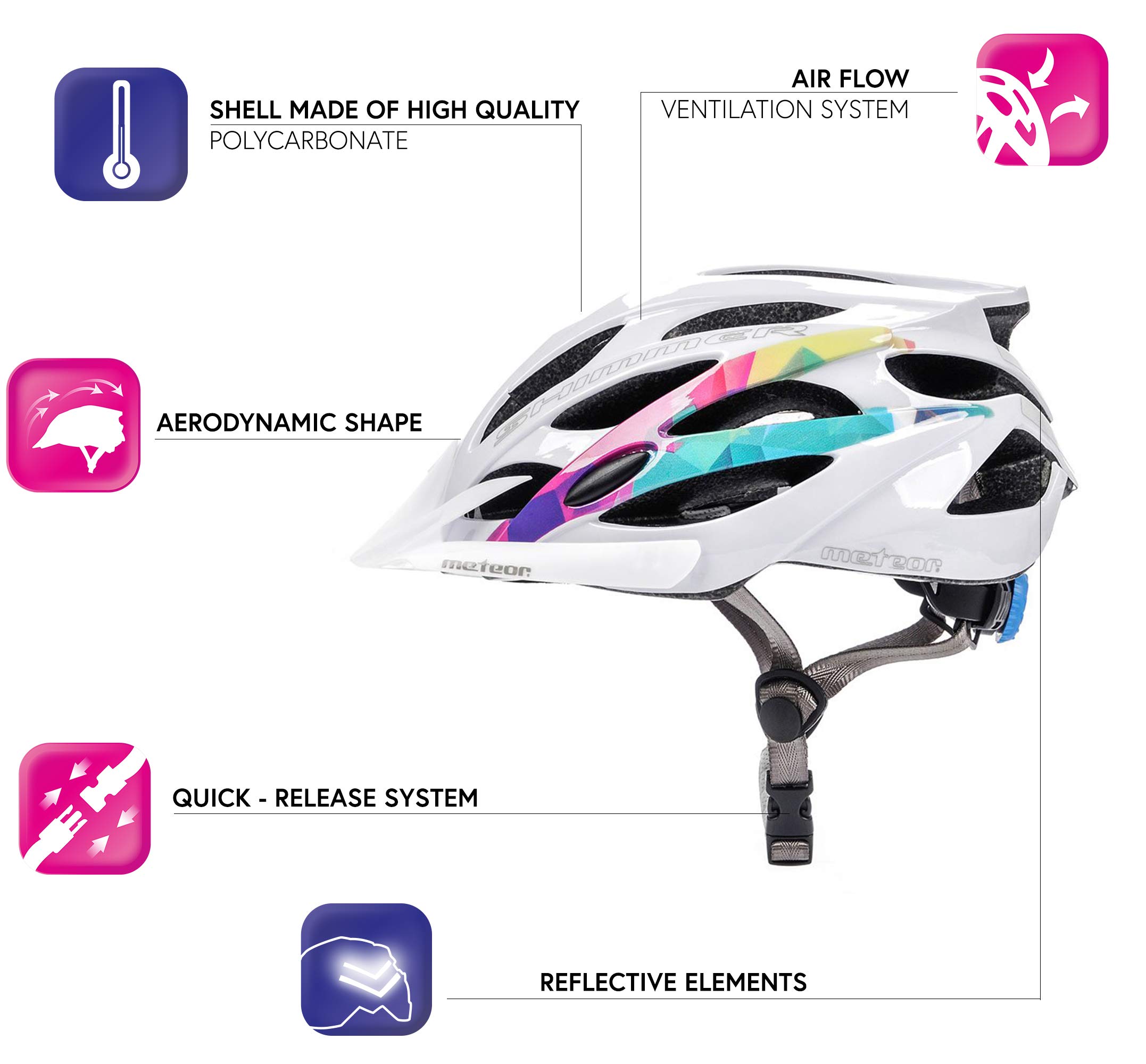 Kask Rowerowy z Daszkiem i Wentylacją, Lekki Kask na Rower z Regulacją Pokrętłem, 23 Otwory Wentylacyjne, Siatka Przeciw Owadom, Elementy Odblaskowe, EN1078, Unisex, Meteor Shimmer