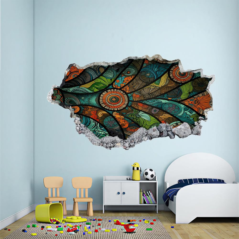 3D Wandaufkleber, Geometrie Durchbruch Wandtattoos Deko Wand Selbstklebend Retro-Federn, Wand Aufkleber Wanddurchbruch Wandsticker für Zuhause, Badezimmer, Schlafzimmer, Wohnzimmer